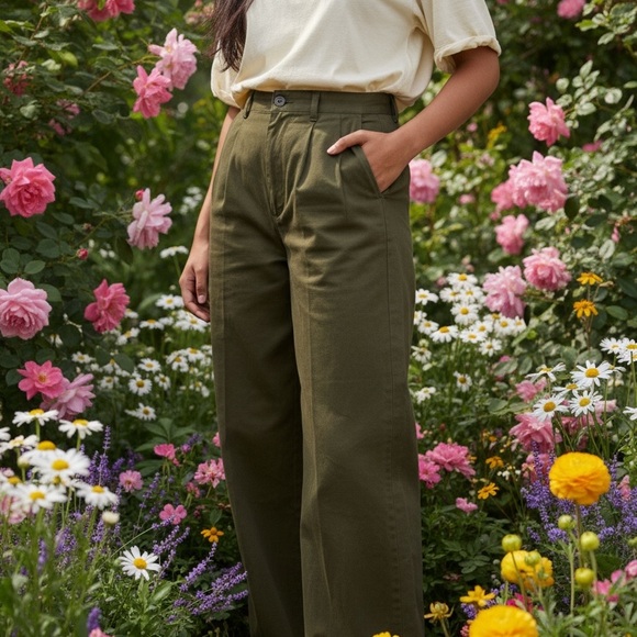 Claiborne Olive Green Wide-Leg Pants Size 32L - Picture 2 of 9